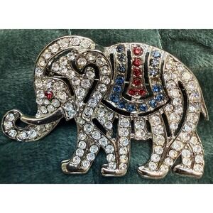 Vintage Elephant Rhinestone Grandmacore Brooch Pin Costume Jewelry